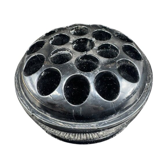 Vintage 19 Hole Flower Frog Black Glass Vintage Glassware Decorative 1980s Decor - Picture 1 of 11